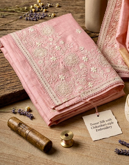 Whispering Pink Raw Silk Saree