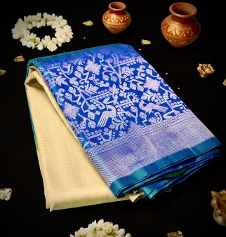 Peacock blue Pure Kanchipuram Silk