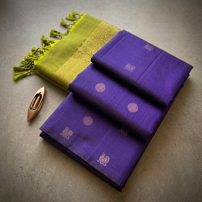 Royal Contrast: Purple & Olive Green Pure Silk Saree