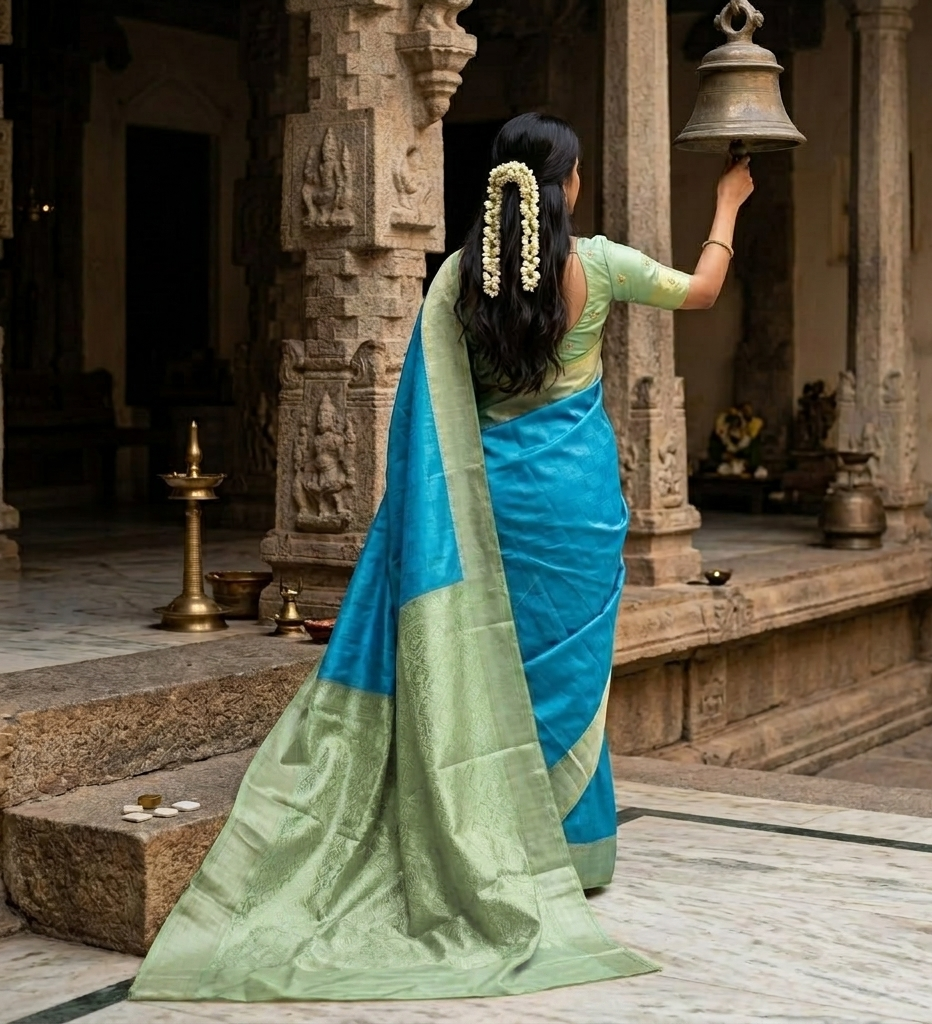 Cerulean Mist Soft Silk Saree
