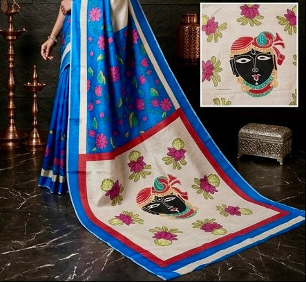 Srinathji’s Grace | Royal Blue Tussar Silk with Shrinathji Motifs