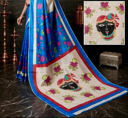 Srinathji’s Grace | Royal Blue Tussar Silk with Shrinathji Motifs