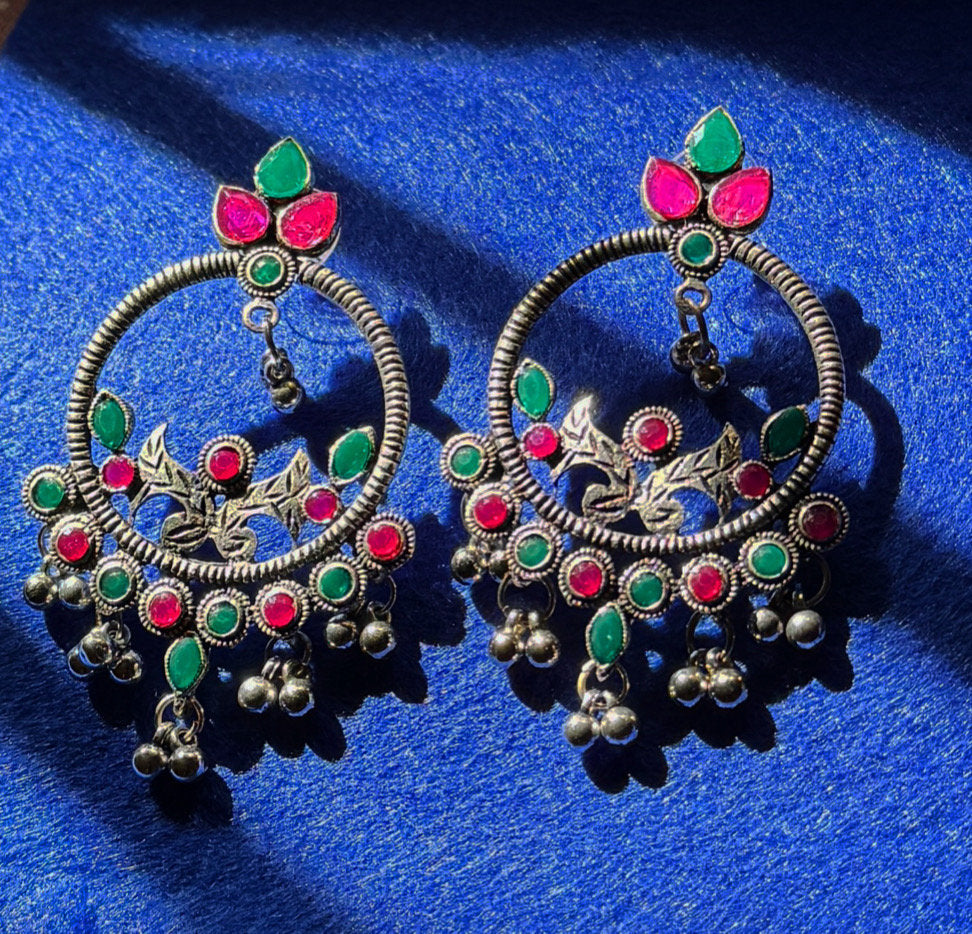 Maroon and green hoop earrings