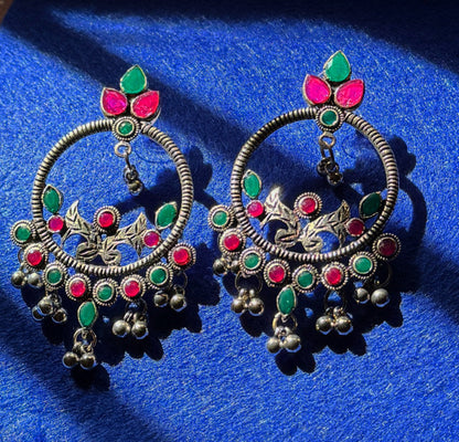 Maroon and green hoop earrings