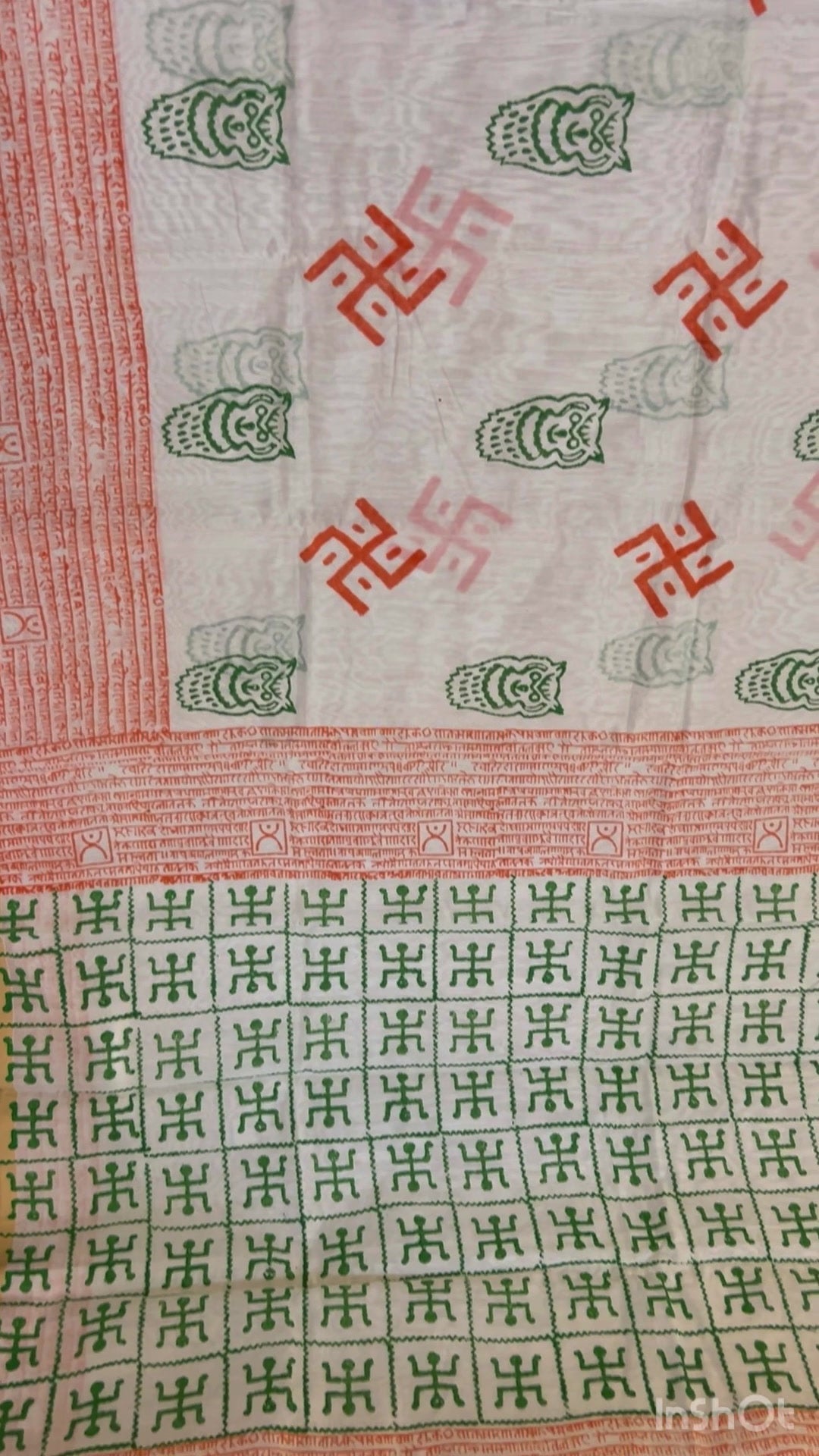 Swastik print cotton saree