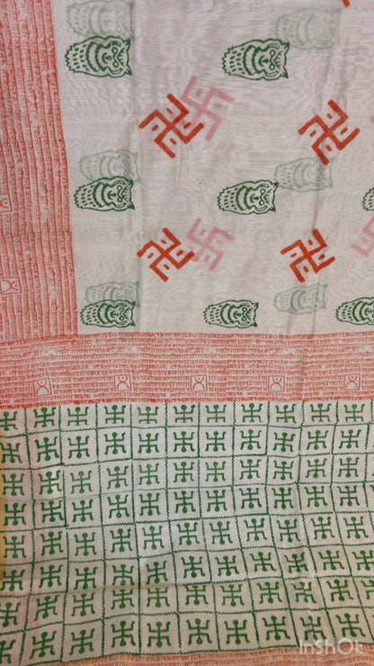 Swastik print cotton saree