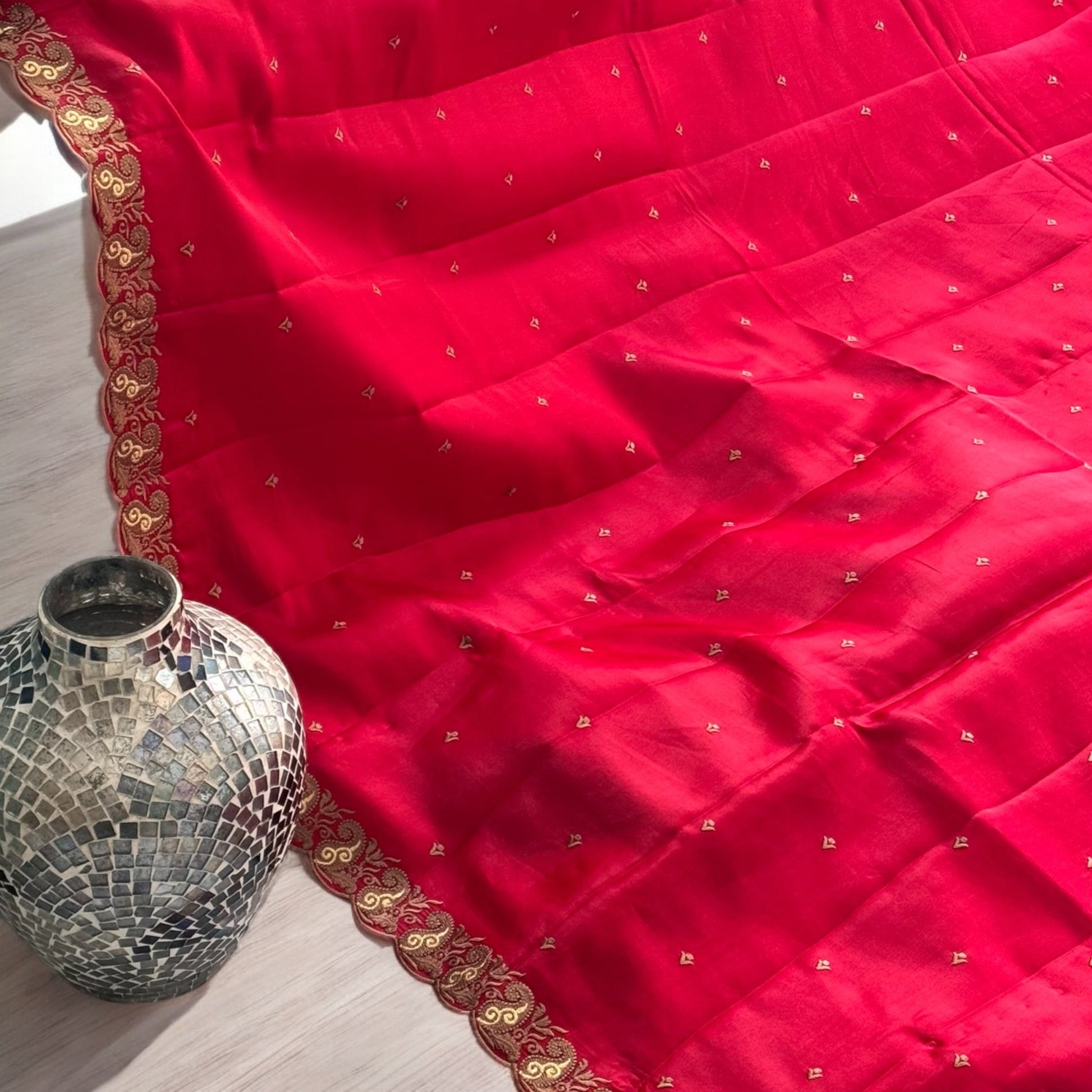 Red Raw silk embroidery saree