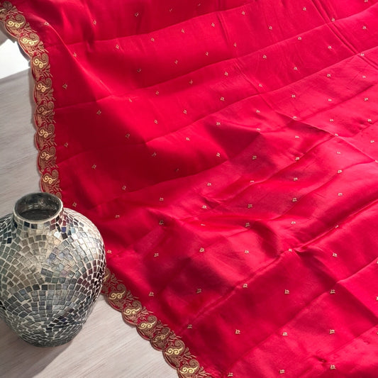 Red Raw silk embroidery saree