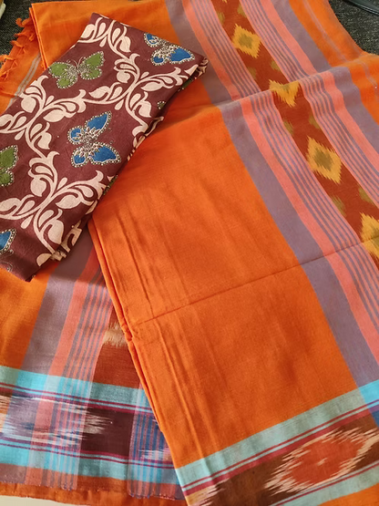 Cotton Sarees with Ikat blouse