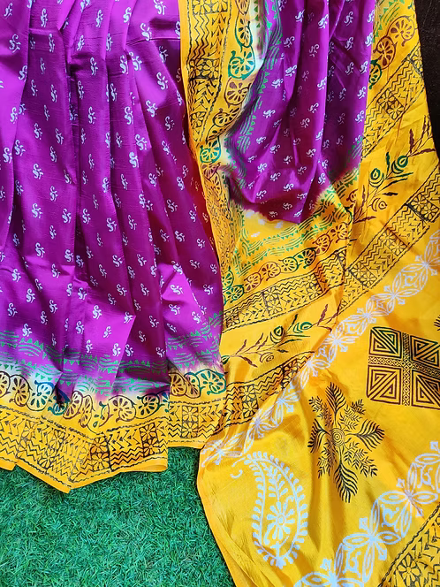 Semi Murshidabad silk saree with block