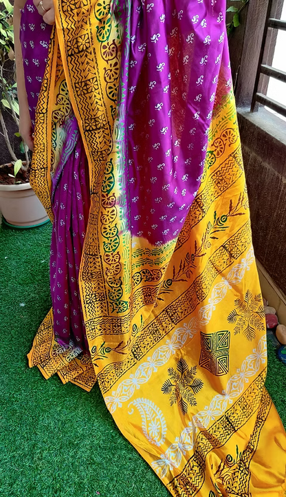 Semi Murshidabad silk saree with block