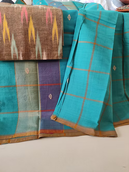 Cotton Sarees with Ikat blouse