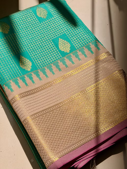Teal n beige Korvai