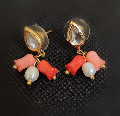 Kundan with corals earring