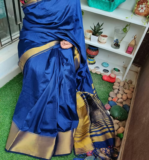 Navy blue Tussar silk