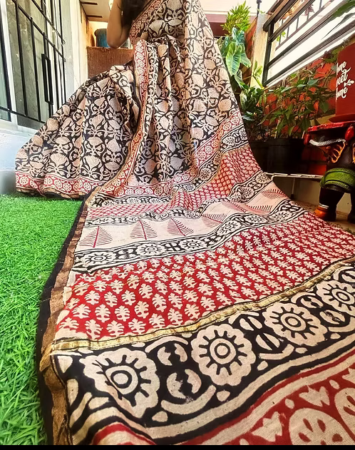Maheshwari silk with block prints