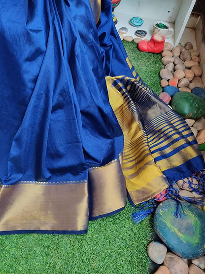Navy blue Tussar silk