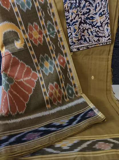 Cotton Sarees with Ikat blouse