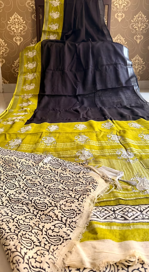 Soothing Black Linen Saree