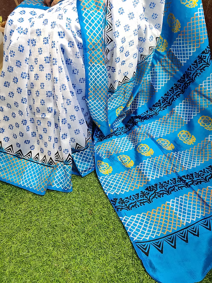 Semi Murshidabad silk saree with block