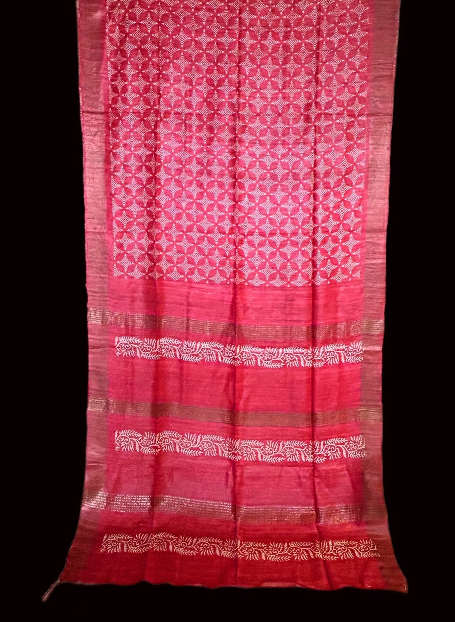 Tussar ghicha saree with block prints