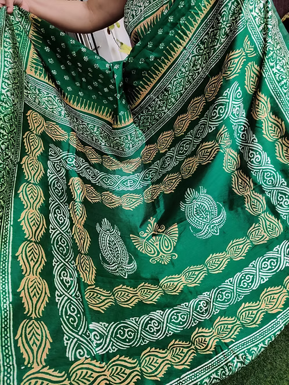 Green printed silk