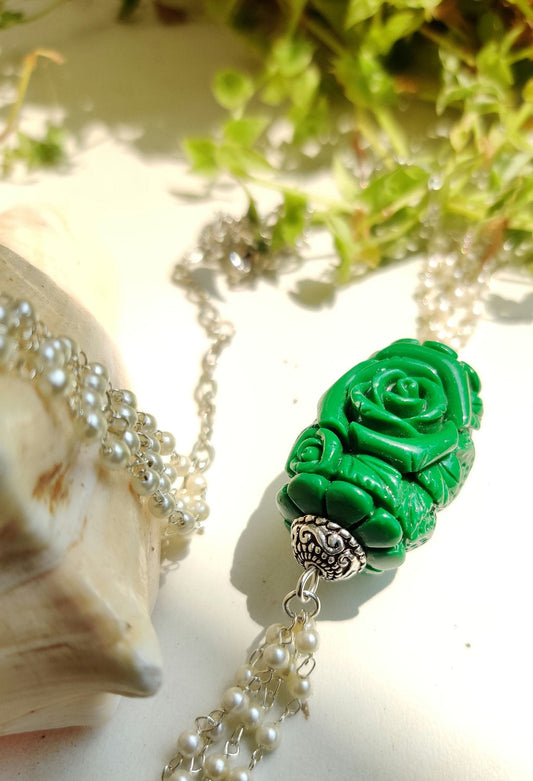 Multi line Pearls with Jade Rose