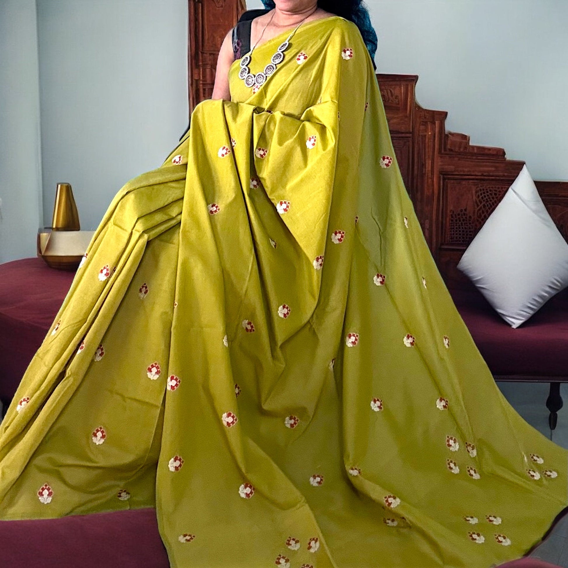 Pleasing Lime Green Embroidery Saree