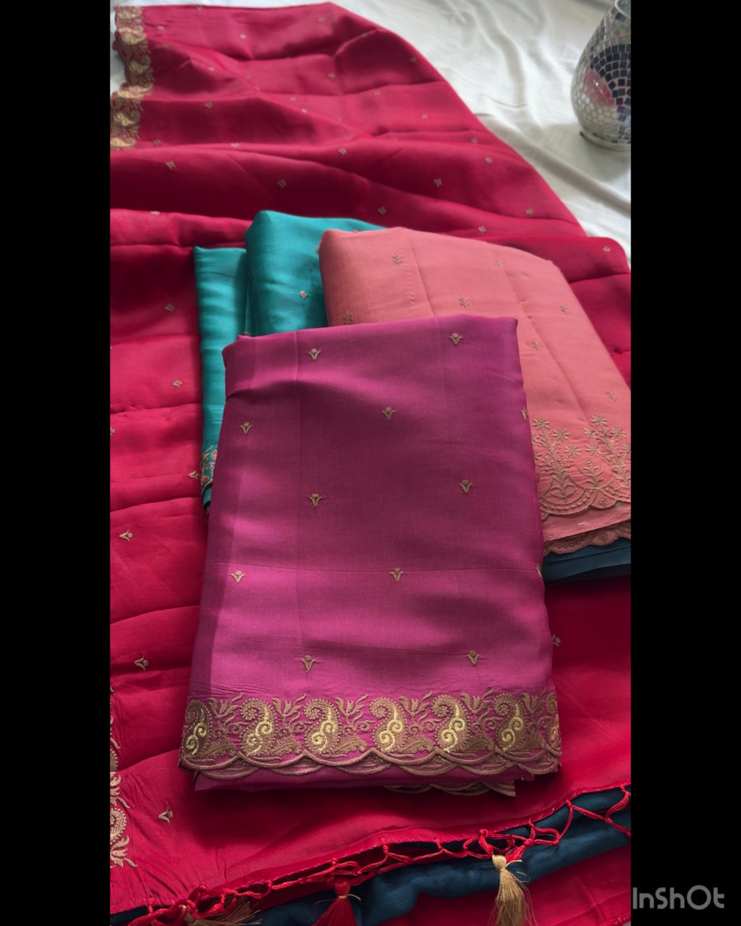 Red Raw silk embroidery saree