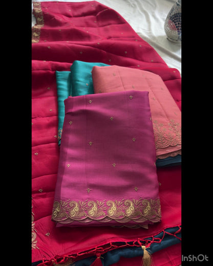 Red Raw silk embroidery saree