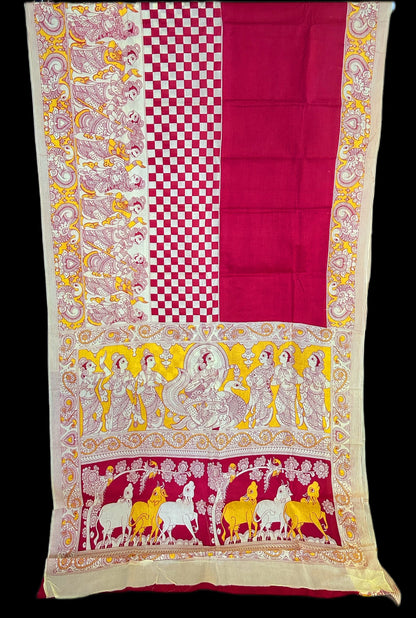 Beautiful Red kalamkari cotton saree