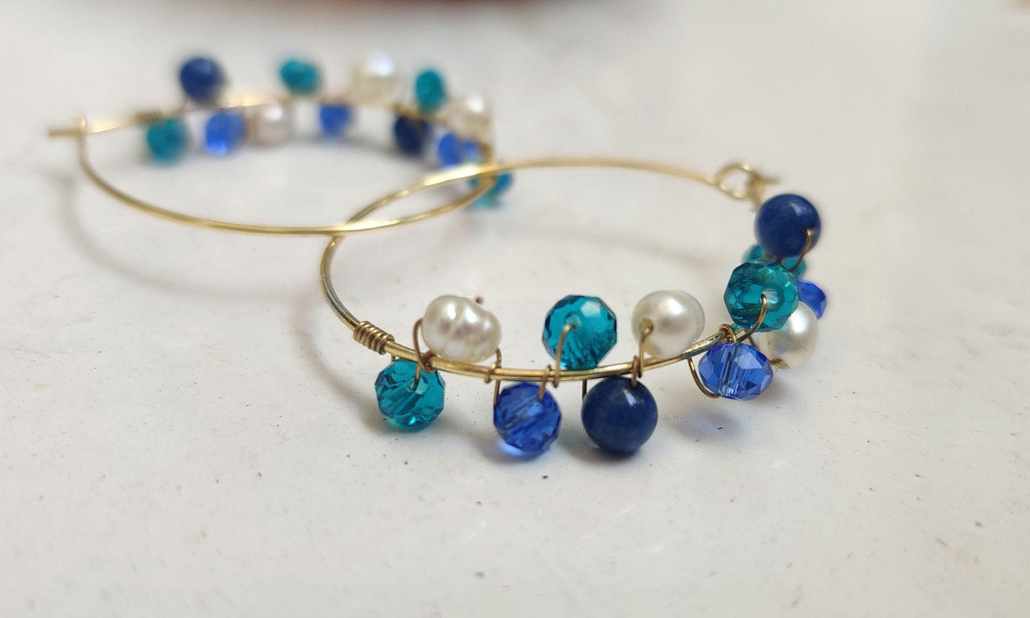 Aqua blue crystal hoops