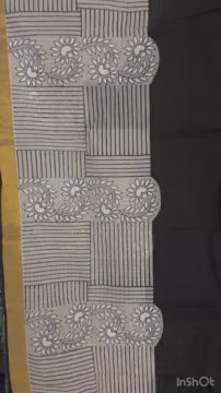 Black & white block print cotton saree