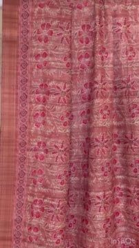 Saffron Ajrakh silk saree with block prints