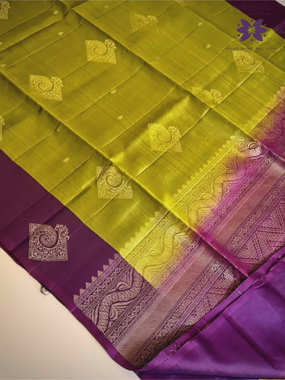 Chartreuse Green & Maroon Pure Silk Saree